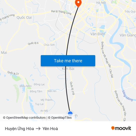 Huyện Ứng Hòa to Yên Hoà map