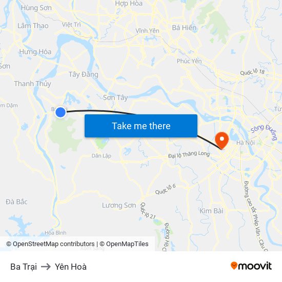 Ba Trại to Yên Hoà map