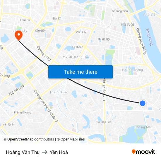 Hoàng Văn Thụ to Yên Hoà map