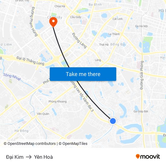 Đại Kim to Yên Hoà map