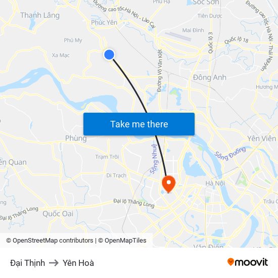 Đại Thịnh to Yên Hoà map