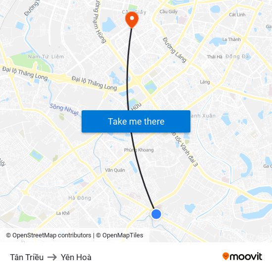 Tân Triều to Yên Hoà map