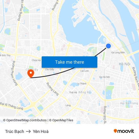 Trúc Bạch to Yên Hoà map