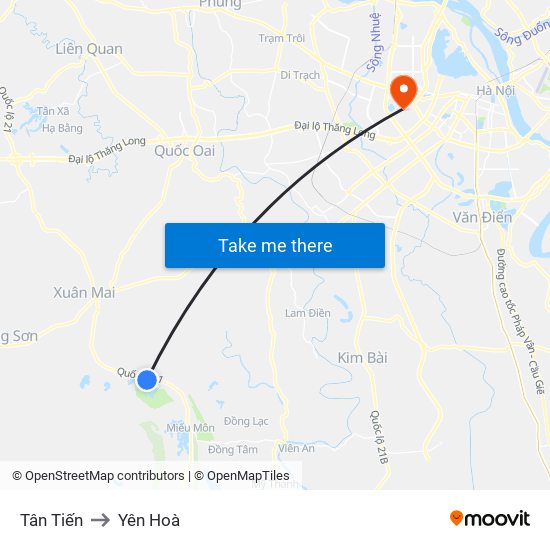 Tân Tiến to Yên Hoà map