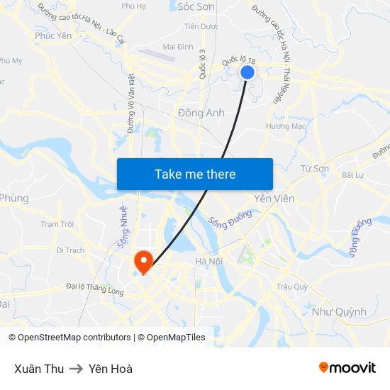 Xuân Thu to Yên Hoà map