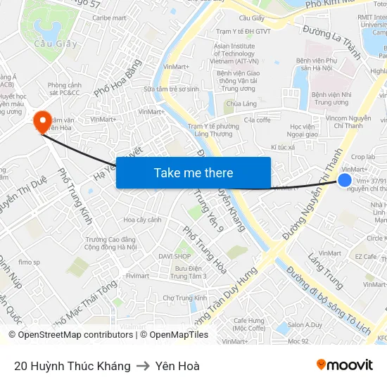20 Huỳnh Thúc Kháng to Yên Hoà map