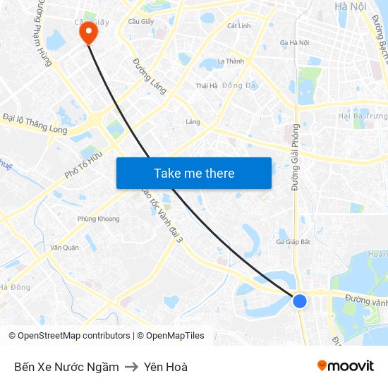 Bến Xe Nước Ngầm to Yên Hoà map