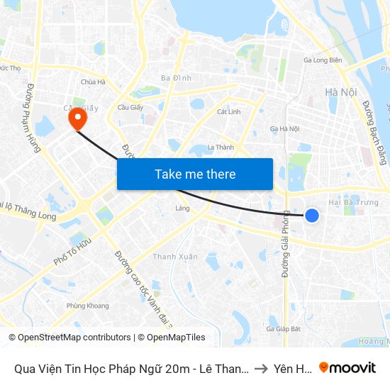 Qua Viện Tin Học Pháp Ngữ 20m - Lê Thanh Nghị to Yên Hoà map