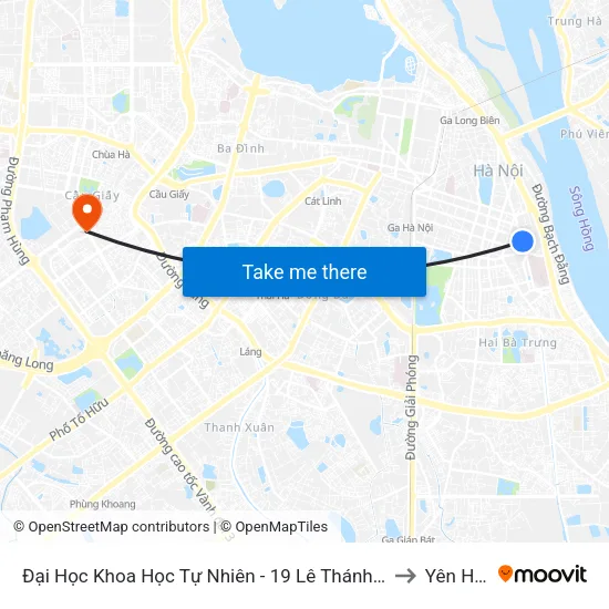Đại Học Khoa Học Tự Nhiên - 19 Lê Thánh Tông to Yên Hoà map