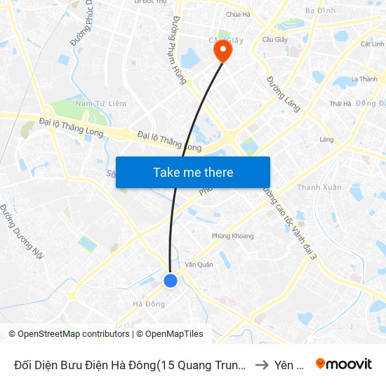 Đối Diện Bưu Điện Hà Đông(15 Quang Trung Hà Đông) to Yên Hoà map