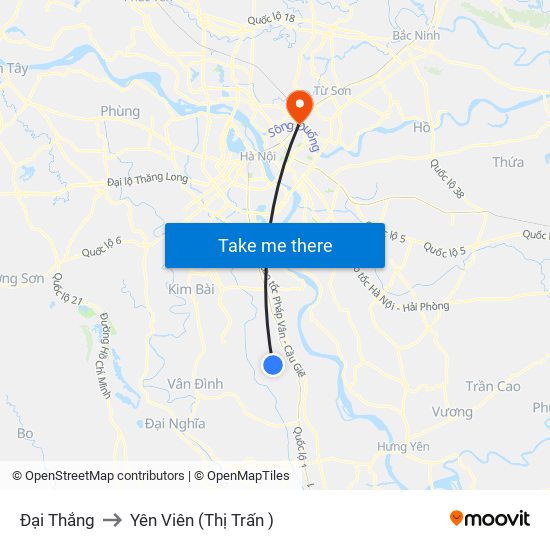 Đại Thắng to Yên Viên (Thị Trấn ) map