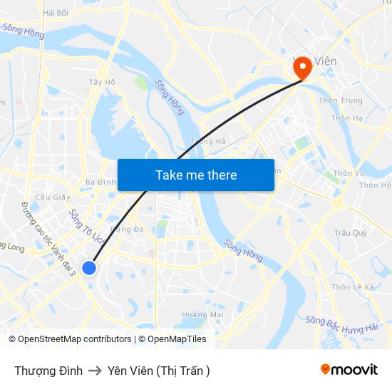 Thượng Đình to Yên Viên (Thị Trấn ) map