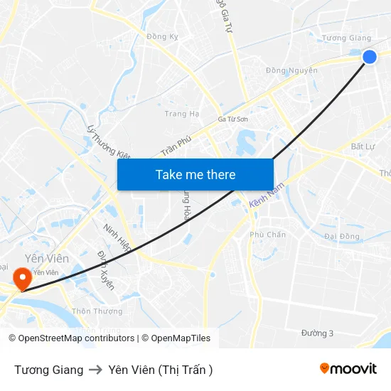 Tương Giang to Yên Viên (Thị Trấn ) map