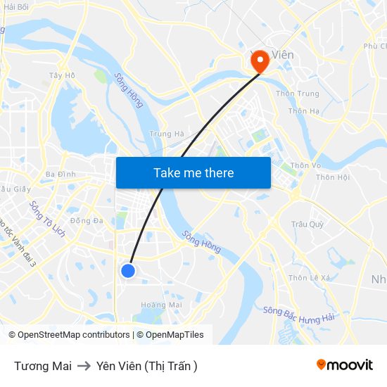 Tương Mai to Yên Viên (Thị Trấn ) map