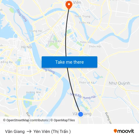 Văn Giang to Yên Viên (Thị Trấn ) map