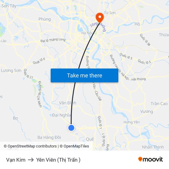 Vạn Kim to Yên Viên (Thị Trấn ) map