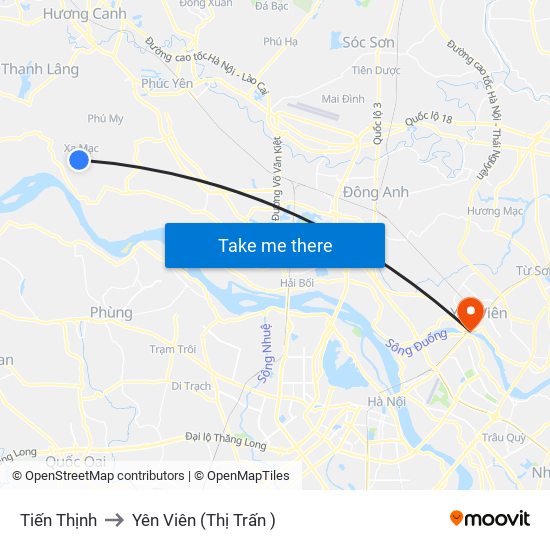 Tiến Thịnh to Yên Viên (Thị Trấn ) map