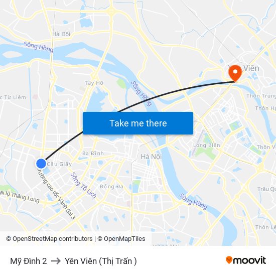 Mỹ Đình 2 to Yên Viên (Thị Trấn ) map