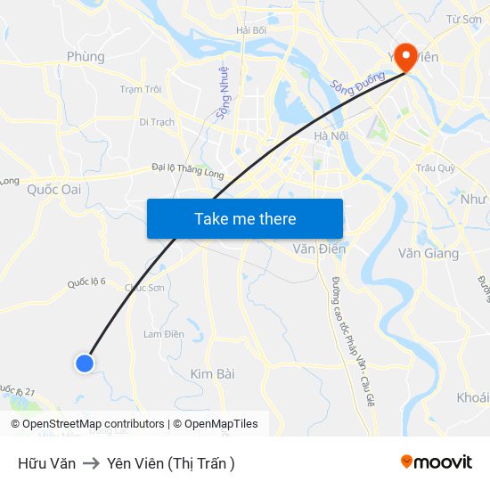 Hữu Văn to Yên Viên (Thị Trấn ) map