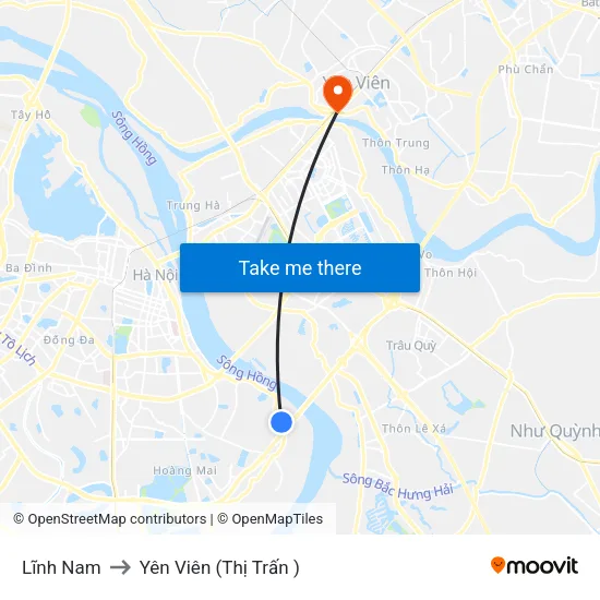 Lĩnh Nam to Yên Viên (Thị Trấn ) map