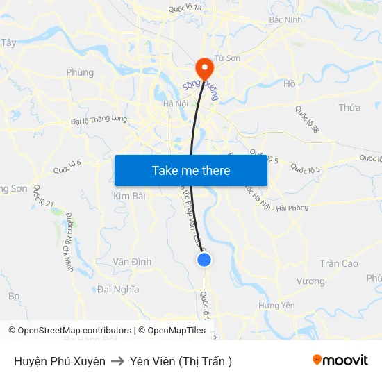Huyện Phú Xuyên to Yên Viên (Thị Trấn ) map