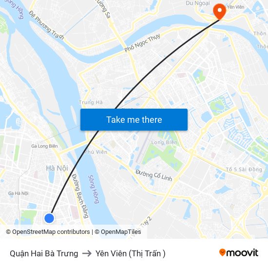 Quận Hai Bà Trưng to Yên Viên (Thị Trấn ) map