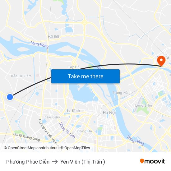 Phường Phúc Diễn to Yên Viên (Thị Trấn ) map