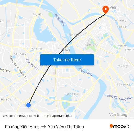 Phường Kiến Hưng to Yên Viên (Thị Trấn ) map