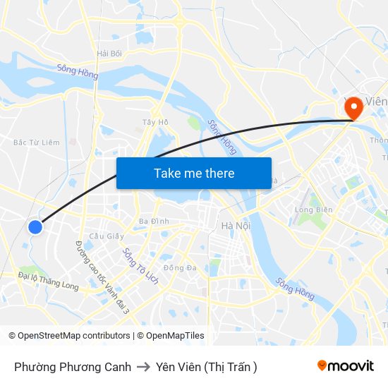 Phường Phương Canh to Yên Viên (Thị Trấn ) map