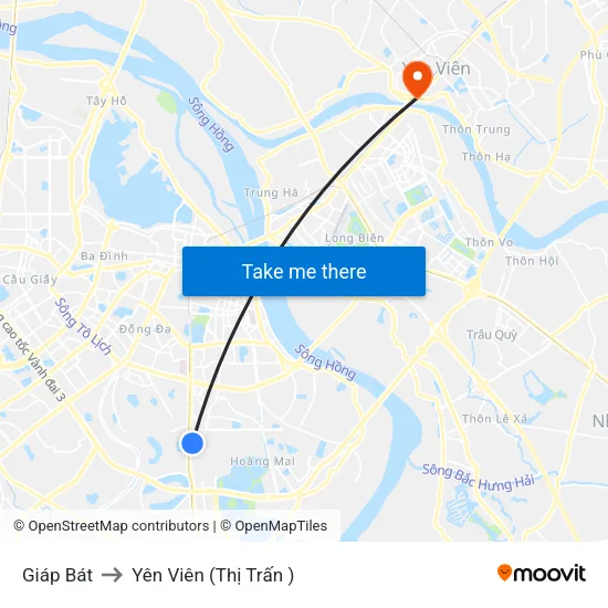 Giáp Bát to Yên Viên (Thị Trấn ) map
