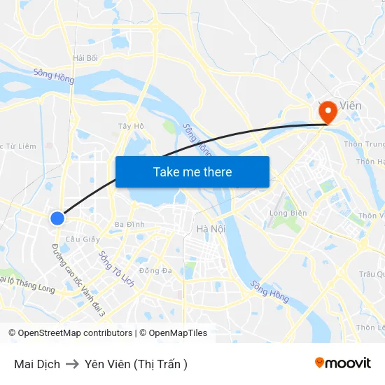 Mai Dịch to Yên Viên (Thị Trấn ) map