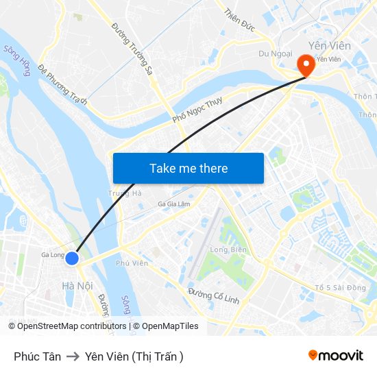 Phúc Tân to Yên Viên (Thị Trấn ) map