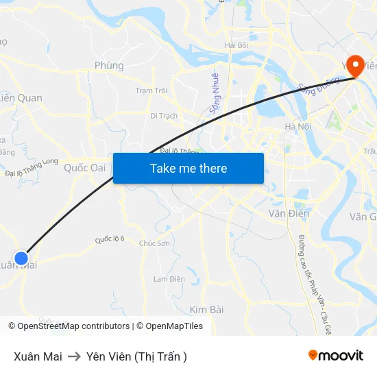 Xuân Mai to Yên Viên (Thị Trấn ) map