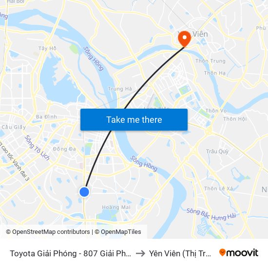 Toyota Giải Phóng - 807 Giải Phóng to Yên Viên (Thị Trấn ) map