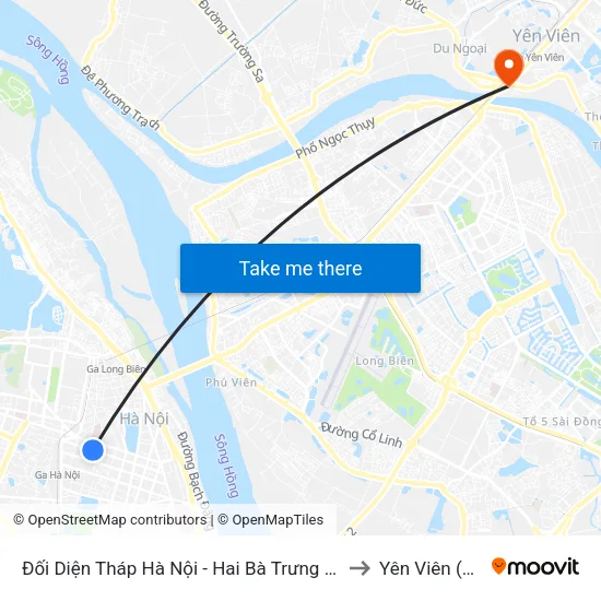 Đối Diện Tháp Hà Nội - Hai Bà Trưng (Cạnh 56 Hai Bà Trưng) to Yên Viên (Thị Trấn ) map