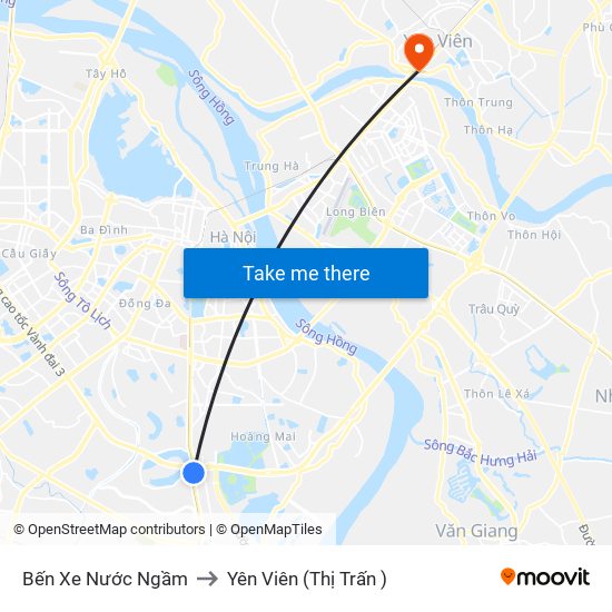 Bến Xe Nước Ngầm to Yên Viên (Thị Trấn ) map