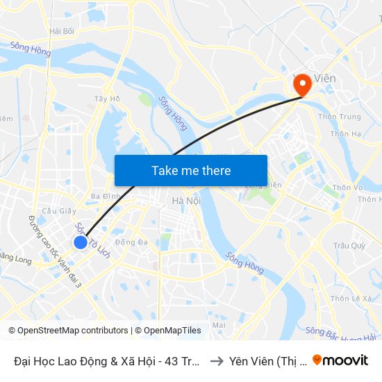 Đại Học Lao Động & Xã Hội - 43 Trần Duy Hưng to Yên Viên (Thị Trấn ) map