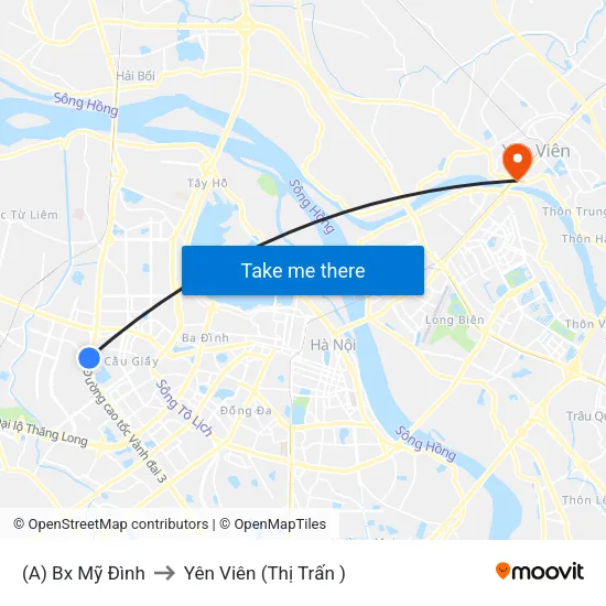 (A) Bx Mỹ Đình to Yên Viên (Thị Trấn ) map