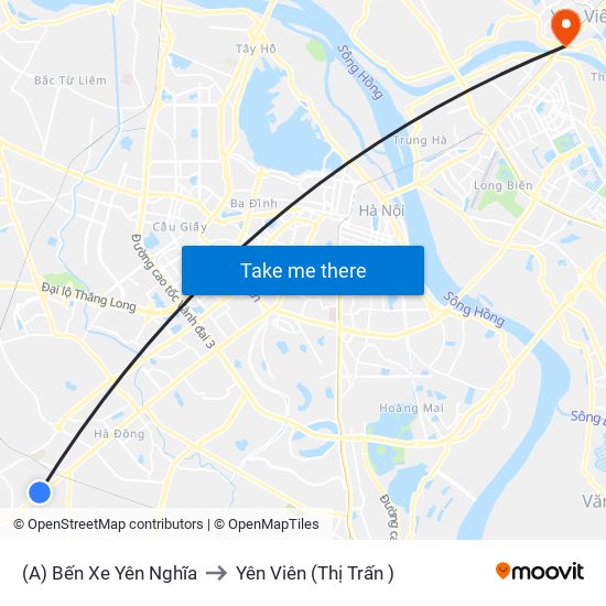 (A) Bến Xe Yên Nghĩa to Yên Viên (Thị Trấn ) map