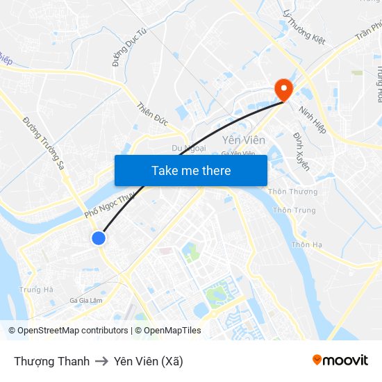 Thượng Thanh to Yên Viên (Xã) map