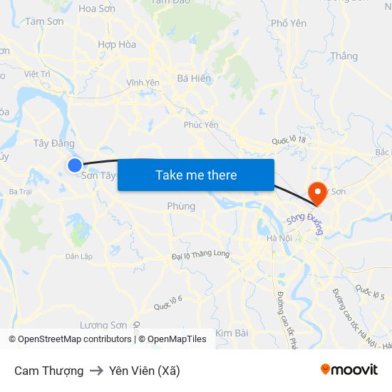 Cam Thượng to Yên Viên (Xã) map