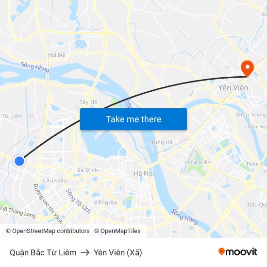 Quận Bắc Từ Liêm to Yên Viên (Xã) map