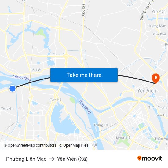 Phường Liên Mạc to Yên Viên (Xã) map