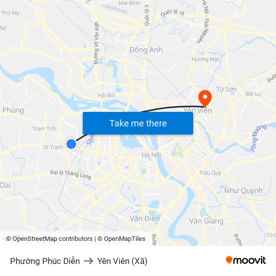 Phường Phúc Diễn to Yên Viên (Xã) map