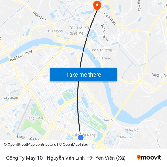 Công Ty May 10 - Nguyễn Văn Linh to Yên Viên (Xã) map