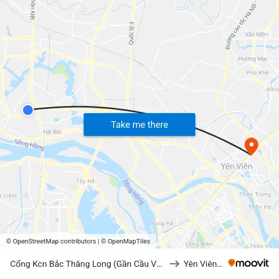 Cổng Kcn Bắc Thăng Long (Gần Cầu Vượt Bộ Hành) to Yên Viên (Xã) map