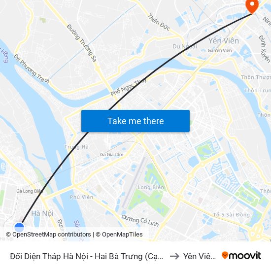 Đối Diện Tháp Hà Nội - Hai Bà Trưng (Cạnh 56 Hai Bà Trưng) to Yên Viên (Xã) map