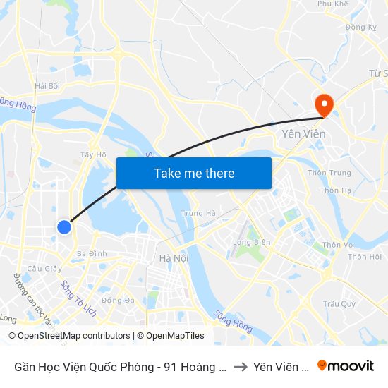 Gần Học Viện Quốc Phòng - 91 Hoàng Quốc Việt to Yên Viên (Xã) map