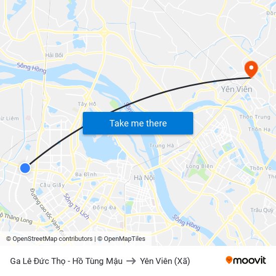Ga Lê Đức Thọ - Hồ Tùng Mậu to Yên Viên (Xã) map