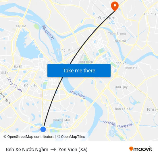 Bến Xe Nước Ngầm to Yên Viên (Xã) map